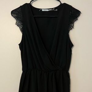 Black Romper with Lace Edges